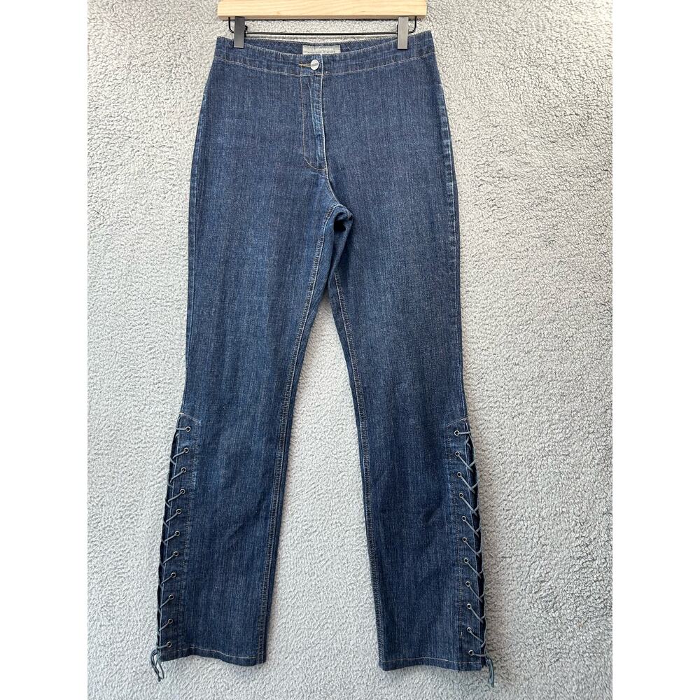 CLAIRE Lace Up Jeans Womens 29 Stretch Denim Straight Leg Retro 70s Boho Euro